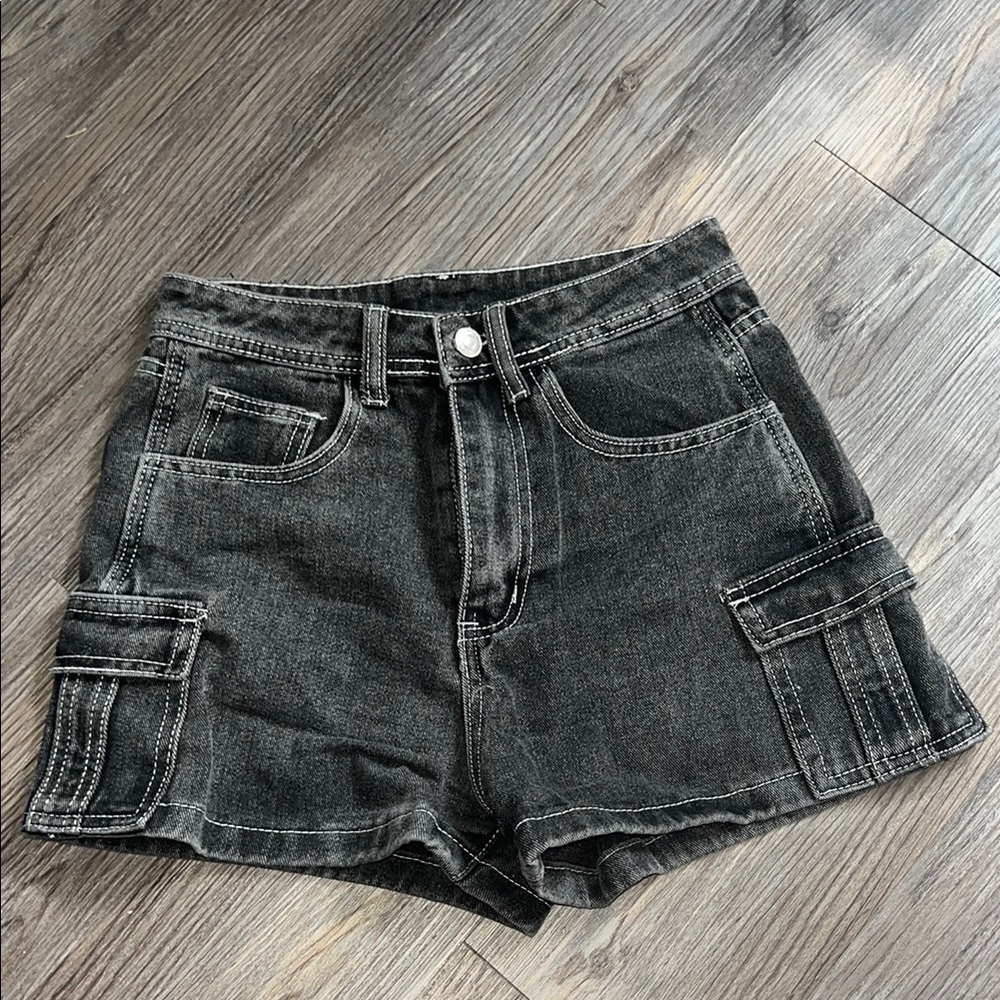 Women's Black Denim Cargo Shorts